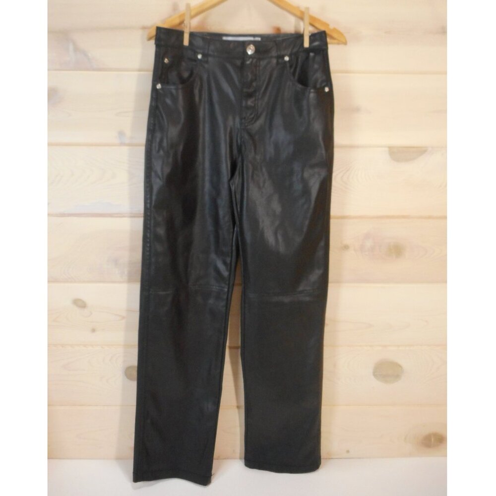 Bershka Women's size M Faux Leather Straight Leg Pants Solid Black Moto Rock